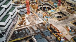 Aerial view of an active construction site