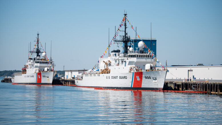 US Coast Guard cutters at Naval Station Newport, Rhode Island. US Coast Guard photo.