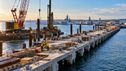 Illustration of marine pier construction representing the US Coast Guard homeport pier project in Newport, Rhode Island
