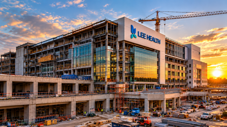 Hospital construction site at sunset illustrating the Construction Dig Daily Briefing for October 2, 2026