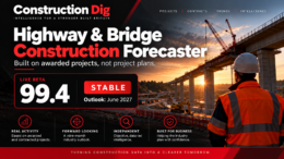 Construction Dig Highway and Bridge Forecaster showing a 99.4 Stable reading and June 2027 outlook